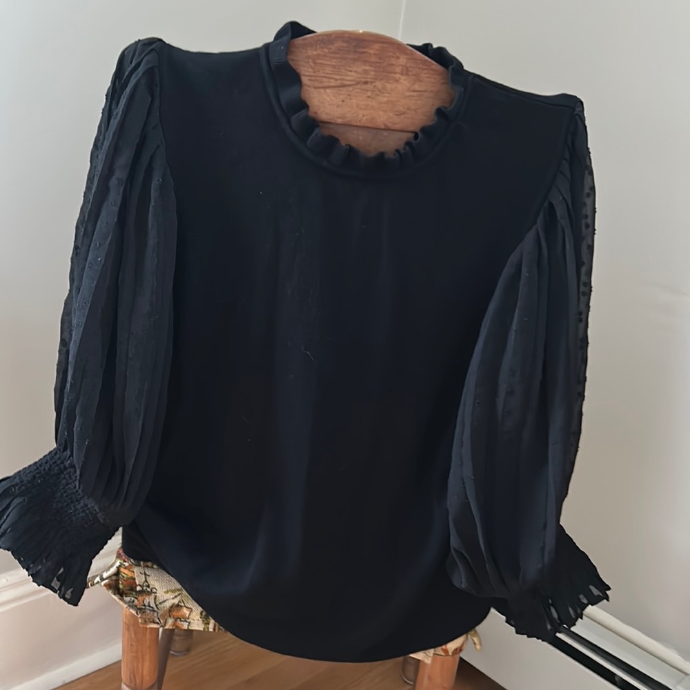 Elevated dress sweater with voluminous sheer sleeves